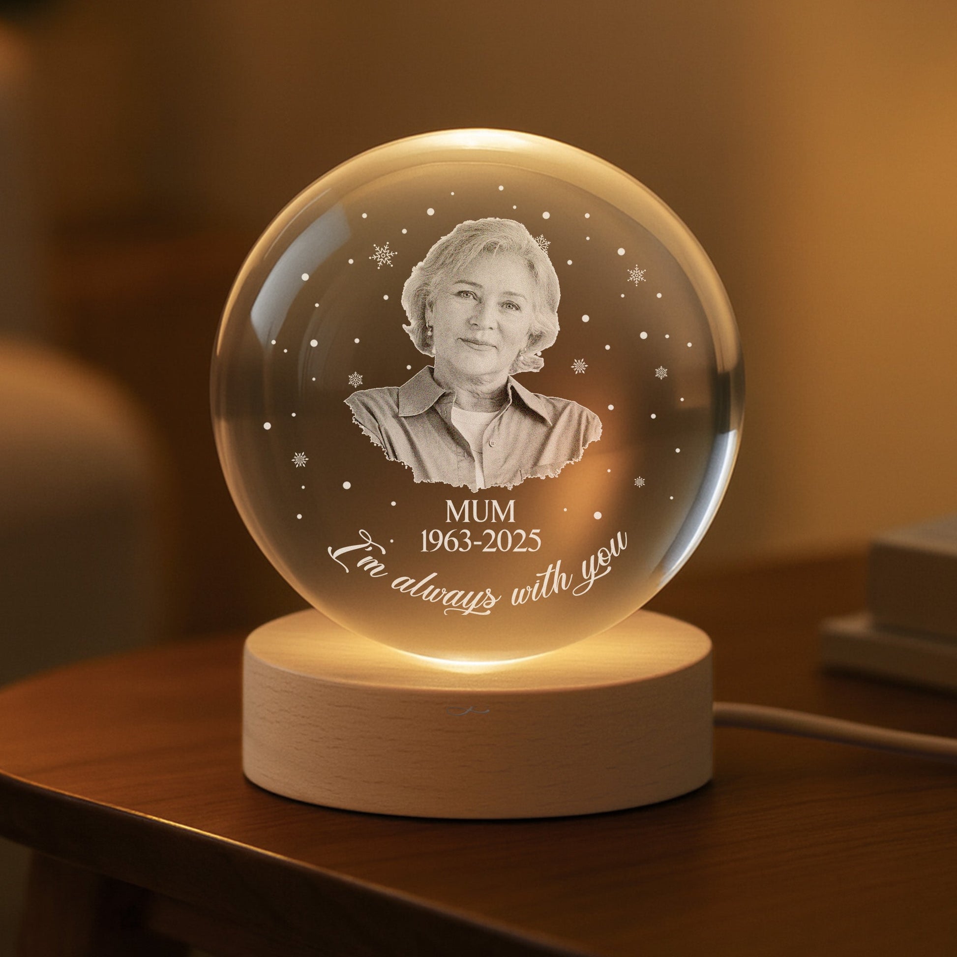 Personalised Forever Loved Crystal Ball Lamp - Photo Memorial Gift for Mum & Dad