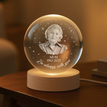 Personalised Forever Loved Crystal Ball Lamp - Photo Memorial Gift for Mum & Dad