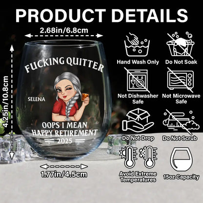 Retirement,Gift For Grandparents,Parents,Gift For Yourself,Gift For Men,Gift For Women,Gifts For Colleagues -Oops I Mean Happy Retirement Turban Woman - Personalized Stemless Wine Glass
