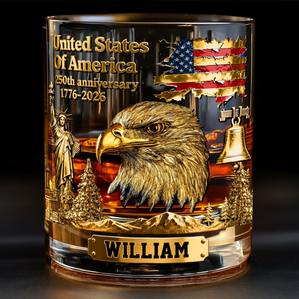 Custom Bald Eagle Whiskey Glass - 250th Anniversary - American Pride Gift