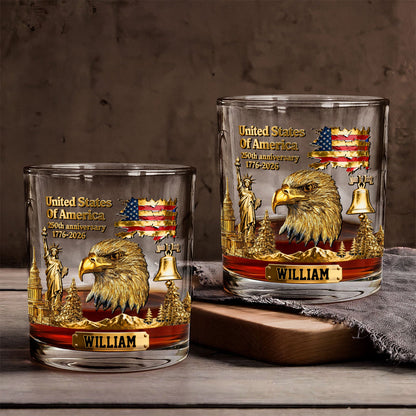 Custom Bald Eagle Whiskey Glass - 250th Anniversary - American Pride Gift
