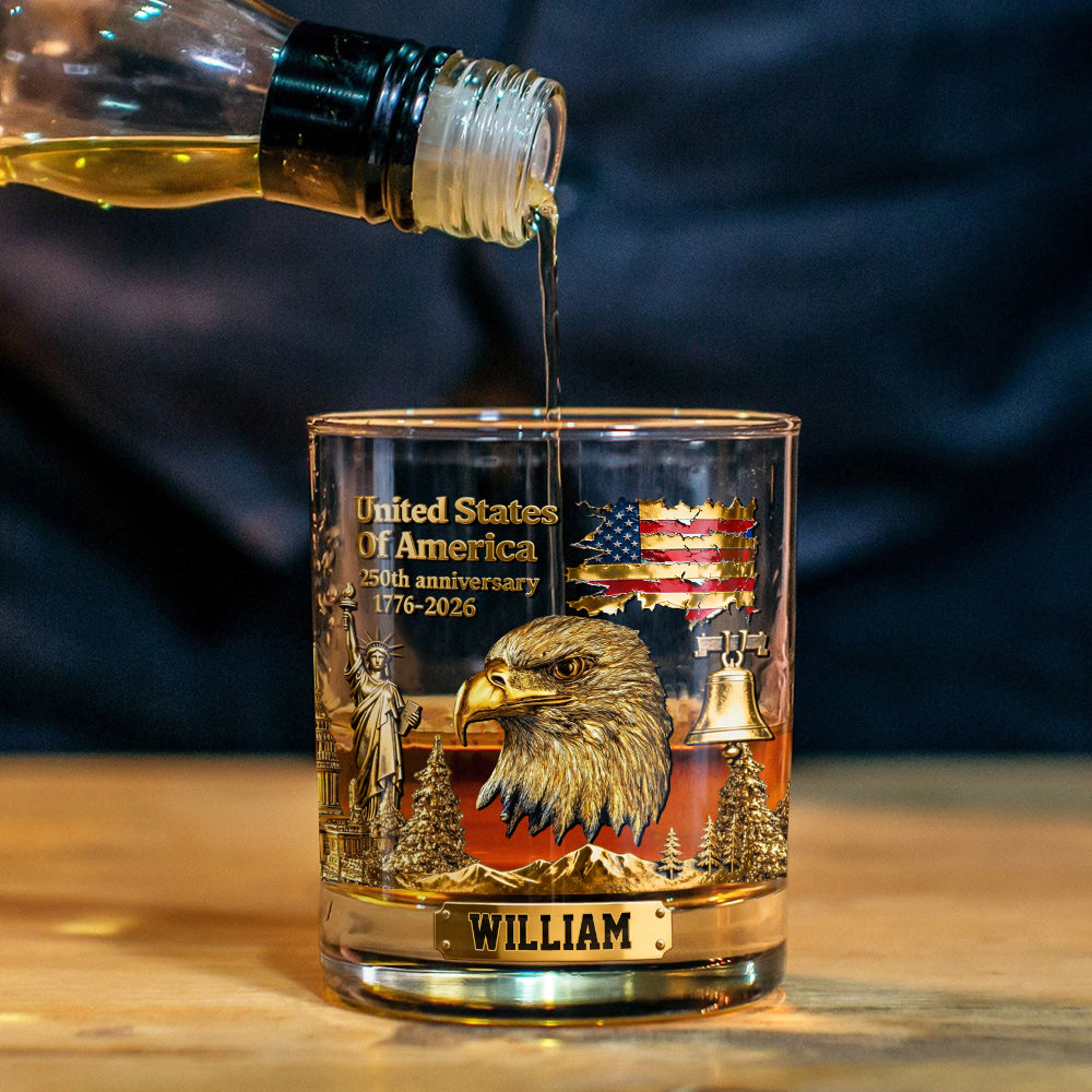 Custom Bald Eagle Whiskey Glass - 250th Anniversary - American Pride Gift