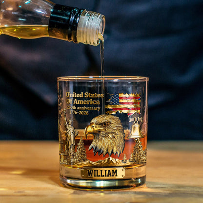 Custom Bald Eagle Whiskey Glass - 250th Anniversary - American Pride Gift
