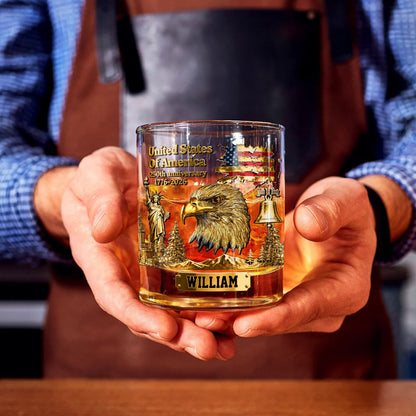 Custom Bald Eagle Whiskey Glass - 250th Anniversary - American Pride Gift