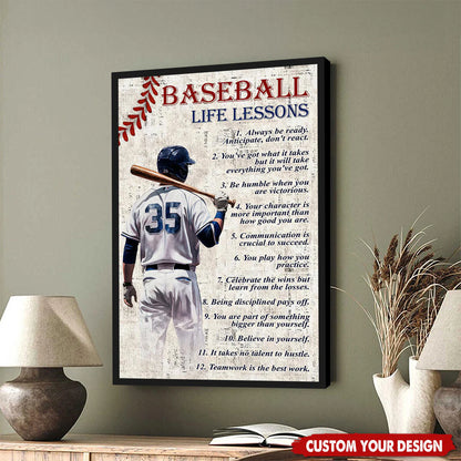 Personalized Baseball Life Lessons Poster / Canvas - Gift for Baseball Athletes Coaches & Fans