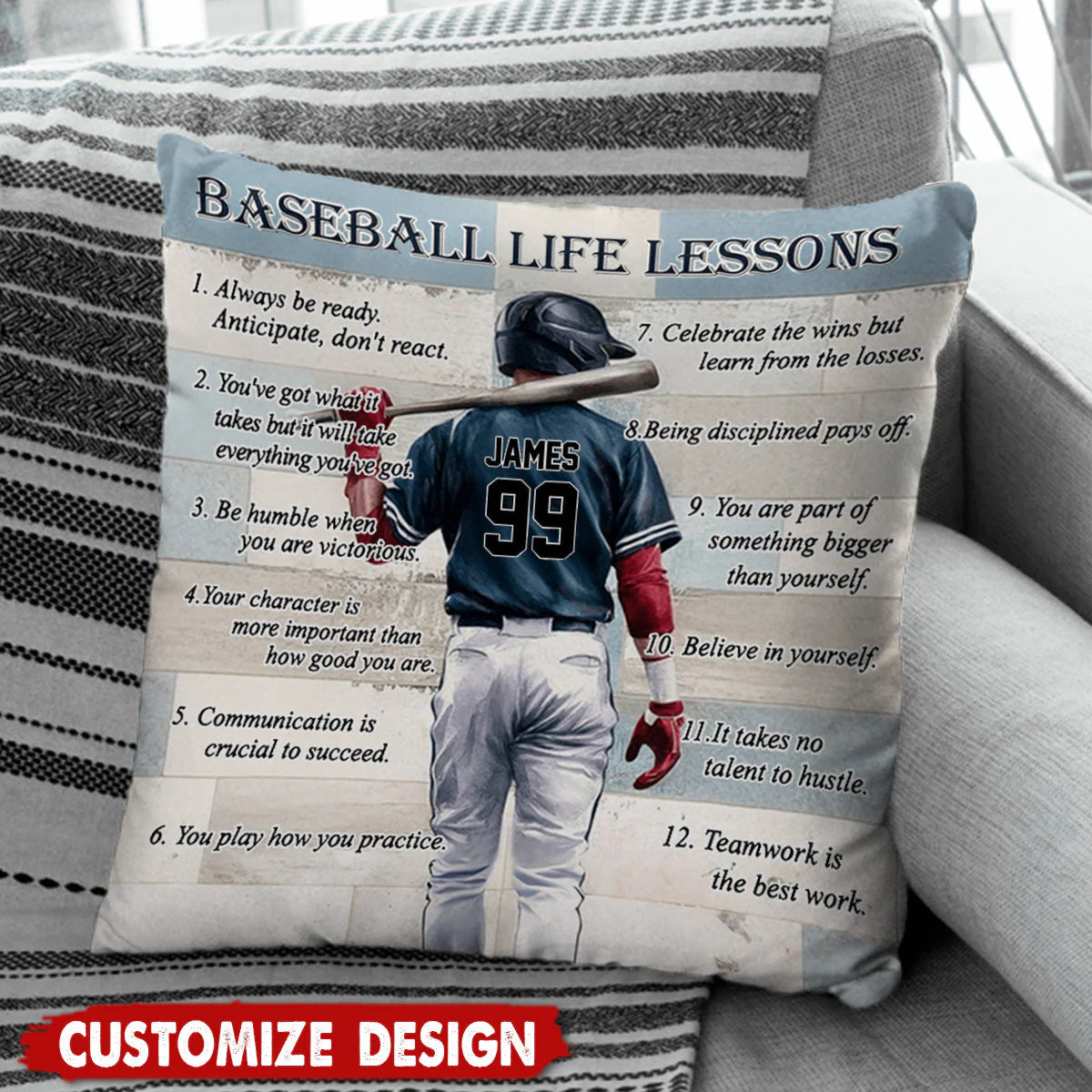 Personalized Baseball Life Lessons Pillow - Gift For Baseball Lover