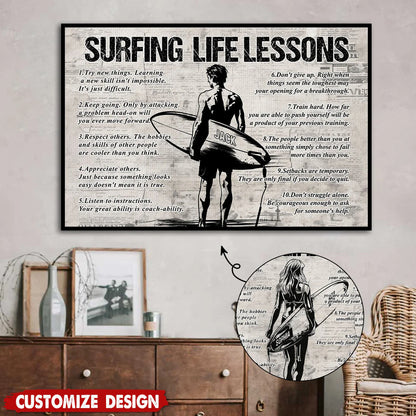 Personalized Surfing Life Lessons Poster / Canvas - Gift For Surfing Lovers