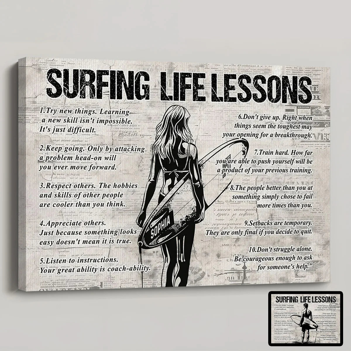 Personalized Surfing Life Lessons Poster / Canvas - Gift For Surfing Lovers