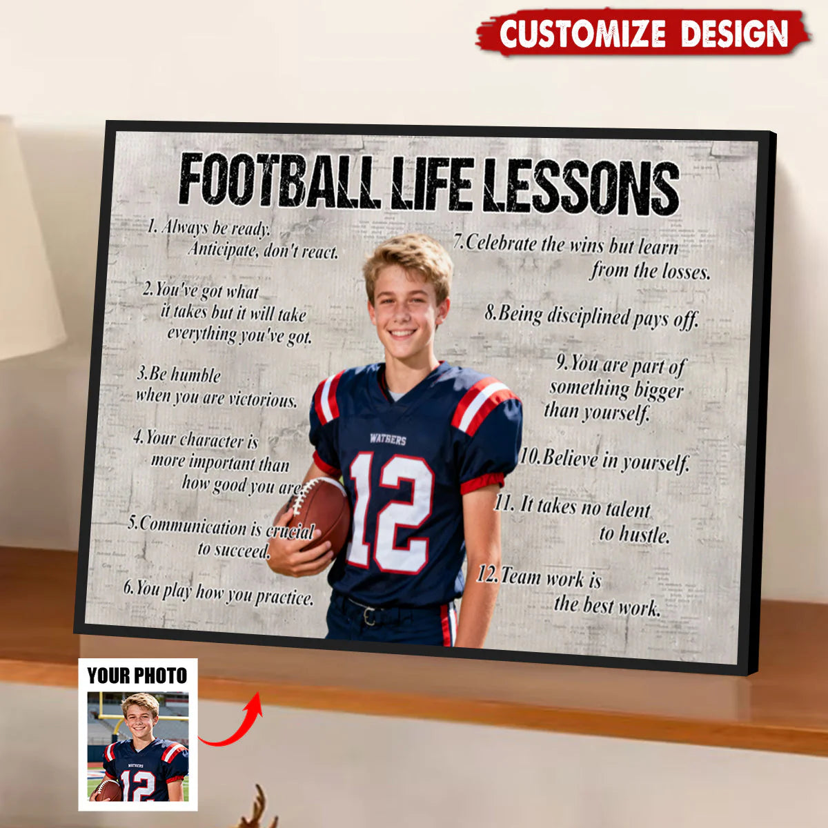 Personalized Football Life Lessons Poster / Canvas - Custom Photo Gift For Football Lovers