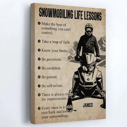 Personalized Snowmobiling Life Lessons Poster / Canvas - Gift for Boys & Men