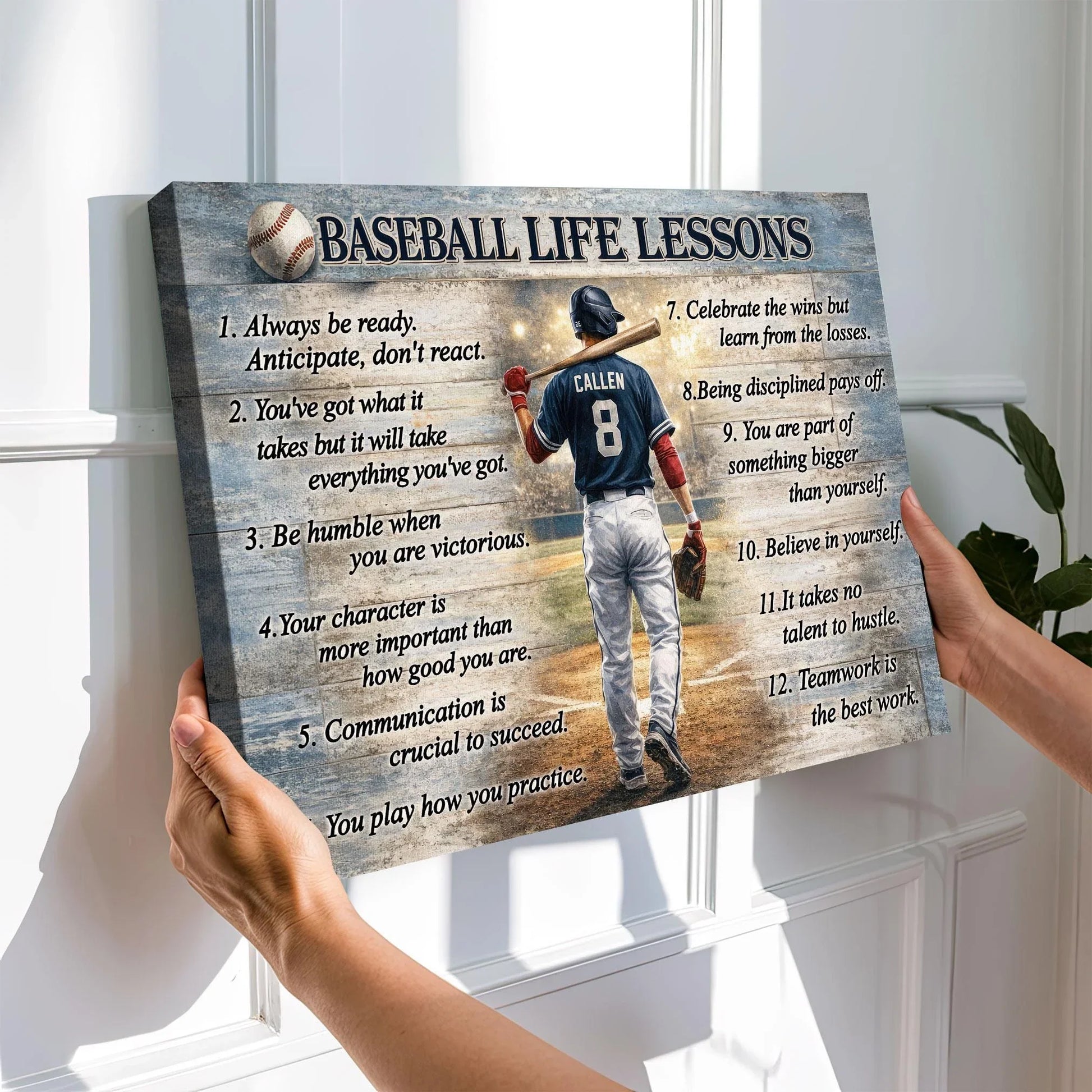 Custom Baseball Life Lessons Canvas personalization view for Dad