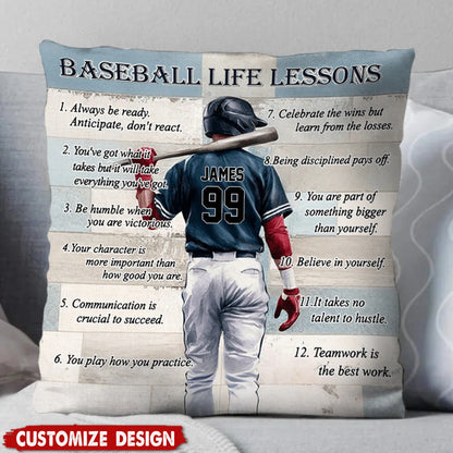 Personalized Baseball Life Lessons Pillow - Gift For Baseball Lover