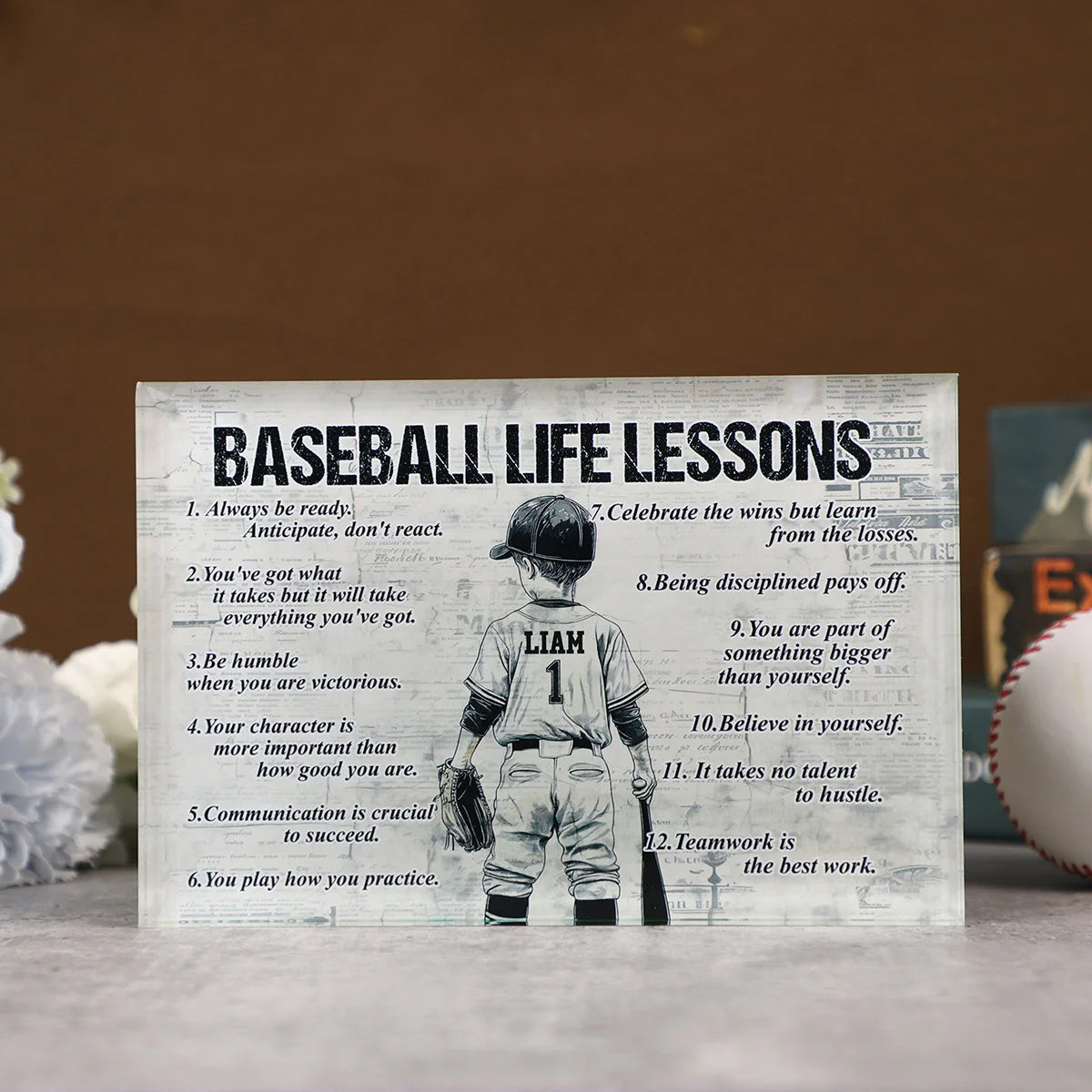 Personalized Baseball Life Lessons Acrylic Plaque - Gift for Boys & Baseball Lovers