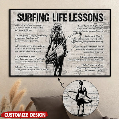 Personalized Surfing Life Lessons Poster / Canvas - Gift For Surfing Lovers