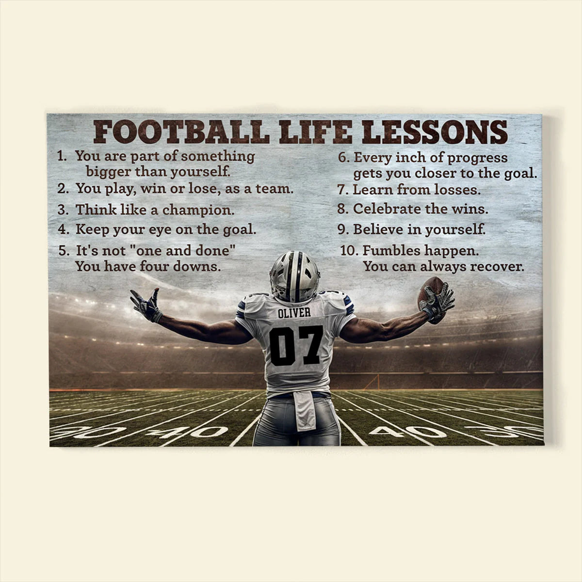 “Football Life Lessons” Personalized Canvas / Poster - Custom Name & Number Gift
