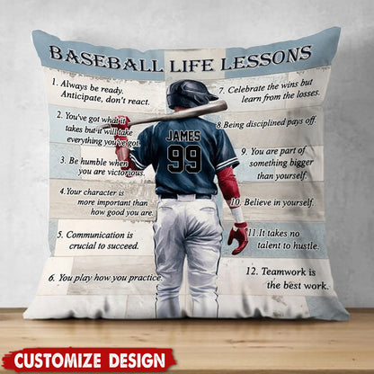 Personalized Baseball Life Lessons Pillow - Gift For Baseball Lover