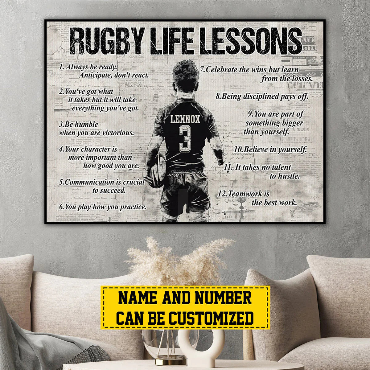 Personalized Rugby Life Lessons Poster / Canvas - Gift for Boys & Rugby Lovers