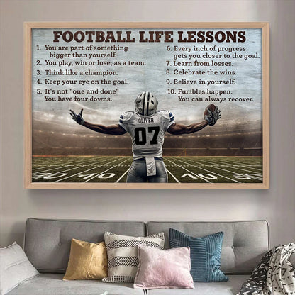 “Football Life Lessons” Personalized Canvas / Poster - Custom Name & Number Gift