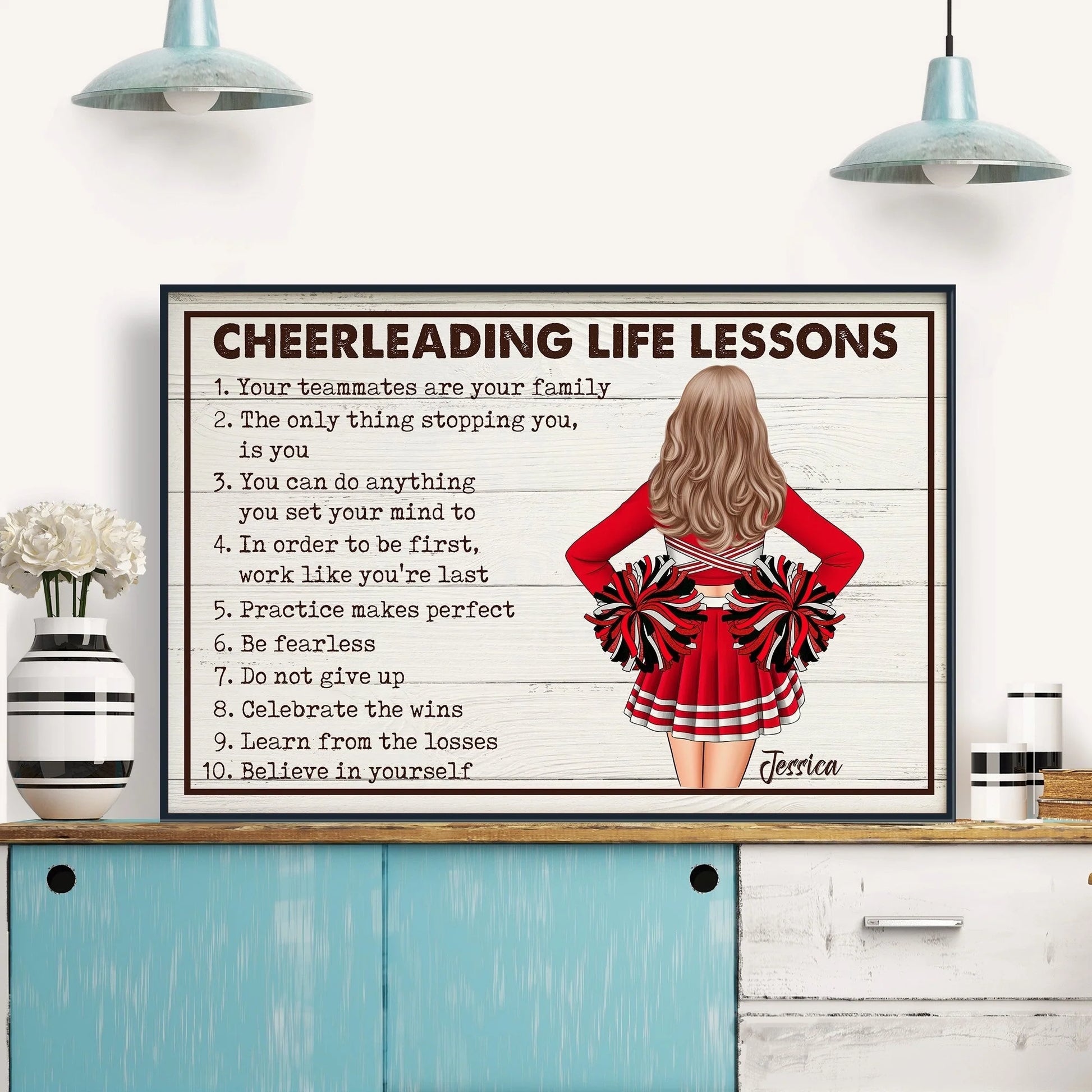 "Cheerleading Life Lessons" Personalized Canvas / Poster - Custom Gift for Cheerleaders & Coaches