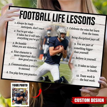 Personalized Custom Photo Football Life Lessons Poster / Canvas - Custom Gift For Football Lover