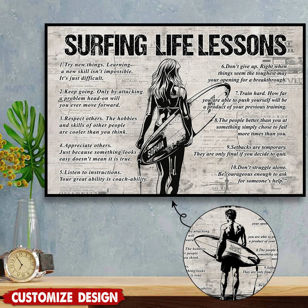 Personalized Surfing Life Lessons Poster / Canvas - Gift For Surfing Lovers