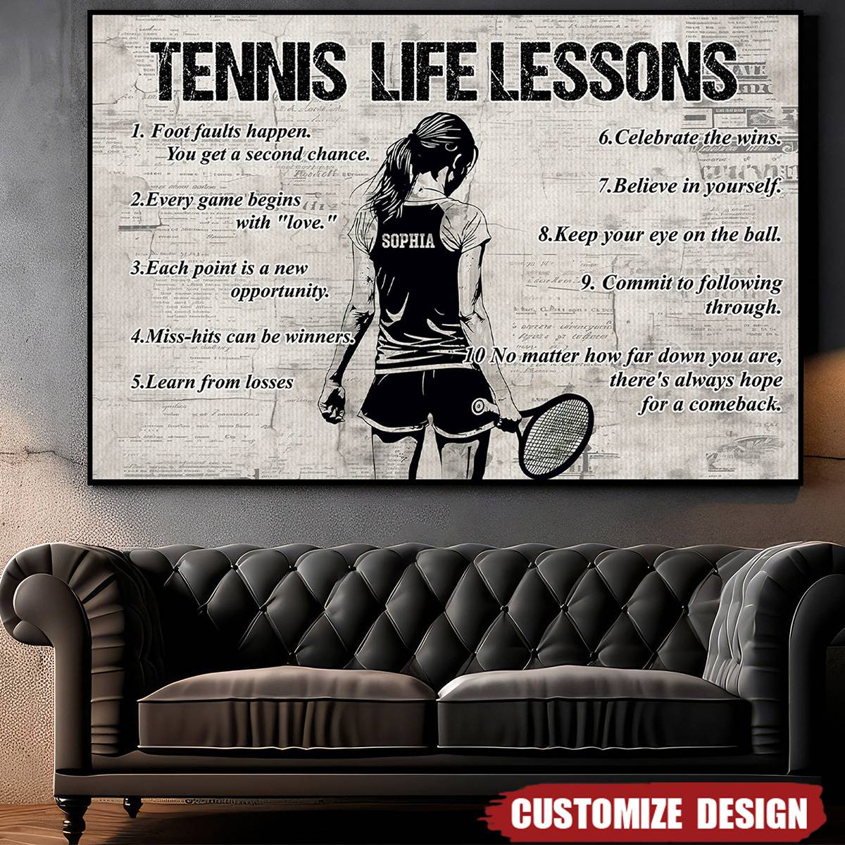Personalized Tennis Life Lessons Poster / Canvas - Custom Gift For Tennis Lovers