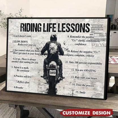 Personalized Quote Riding Life Lessons Poster / Canvas - Motivational Gift For Biker