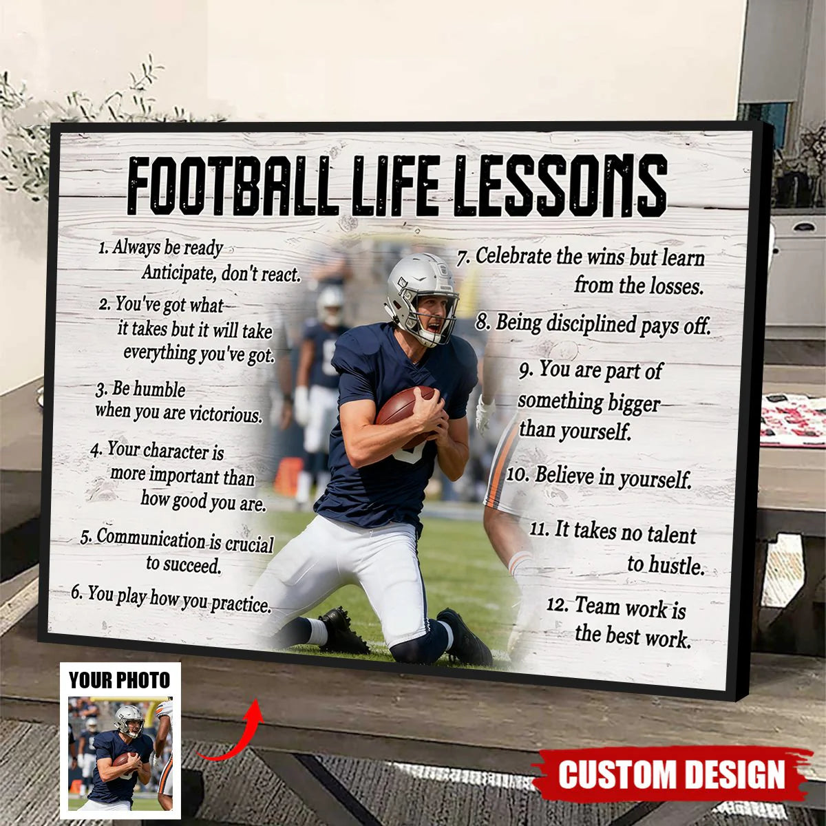 Personalized Custom Photo Football Life Lessons Poster / Canvas - Custom Gift For Football Lover
