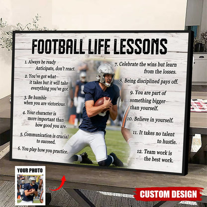Personalized Custom Photo Football Life Lessons Poster / Canvas - Custom Gift For Football Lover
