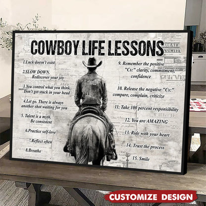 Personalized Cowboy Life Lessons Poster / Canvas - Gift For Cowboy