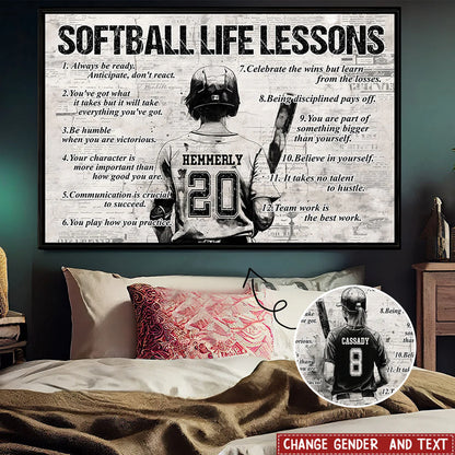 Personalized Softball Life Lessons Poster / Canvas - Custom Gift For Softball Lovers