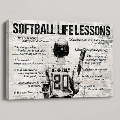 Personalized Softball Life Lessons Poster / Canvas - Custom Gift For Softball Lovers