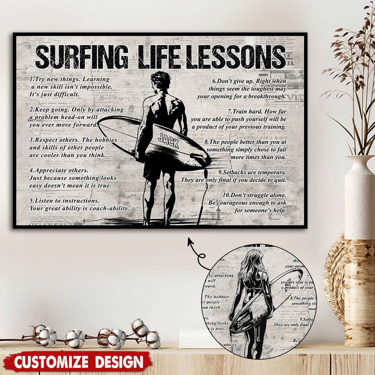 Personalized Surfing Life Lessons Poster / Canvas - Gift For Surfing Lovers