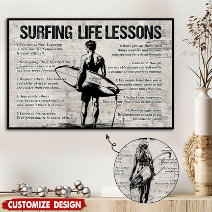 Personalized Surfing Life Lessons Poster / Canvas - Gift For Surfing Lovers