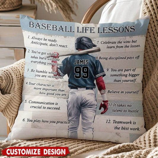 Personalized Baseball Life Lessons Pillow - Gift For Baseball Lover