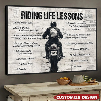 Personalized Quote Riding Life Lessons Poster / Canvas - Motivational Gift For Biker
