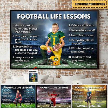 American Football Life Lessons - Personalized Custom Photo Poster / Canvas